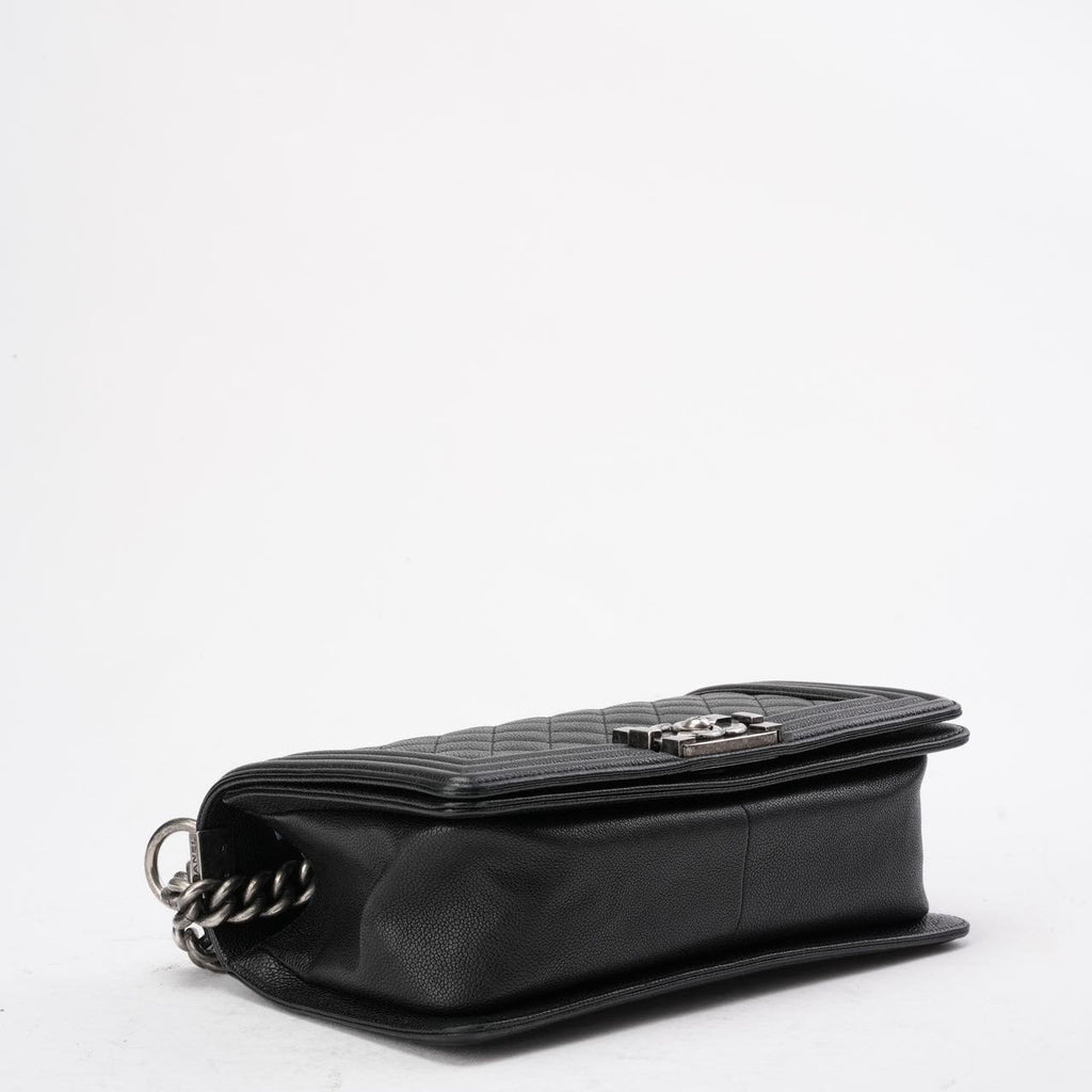 Chanel Boy Medium Black Flap Bag Quilted Caviar 2017