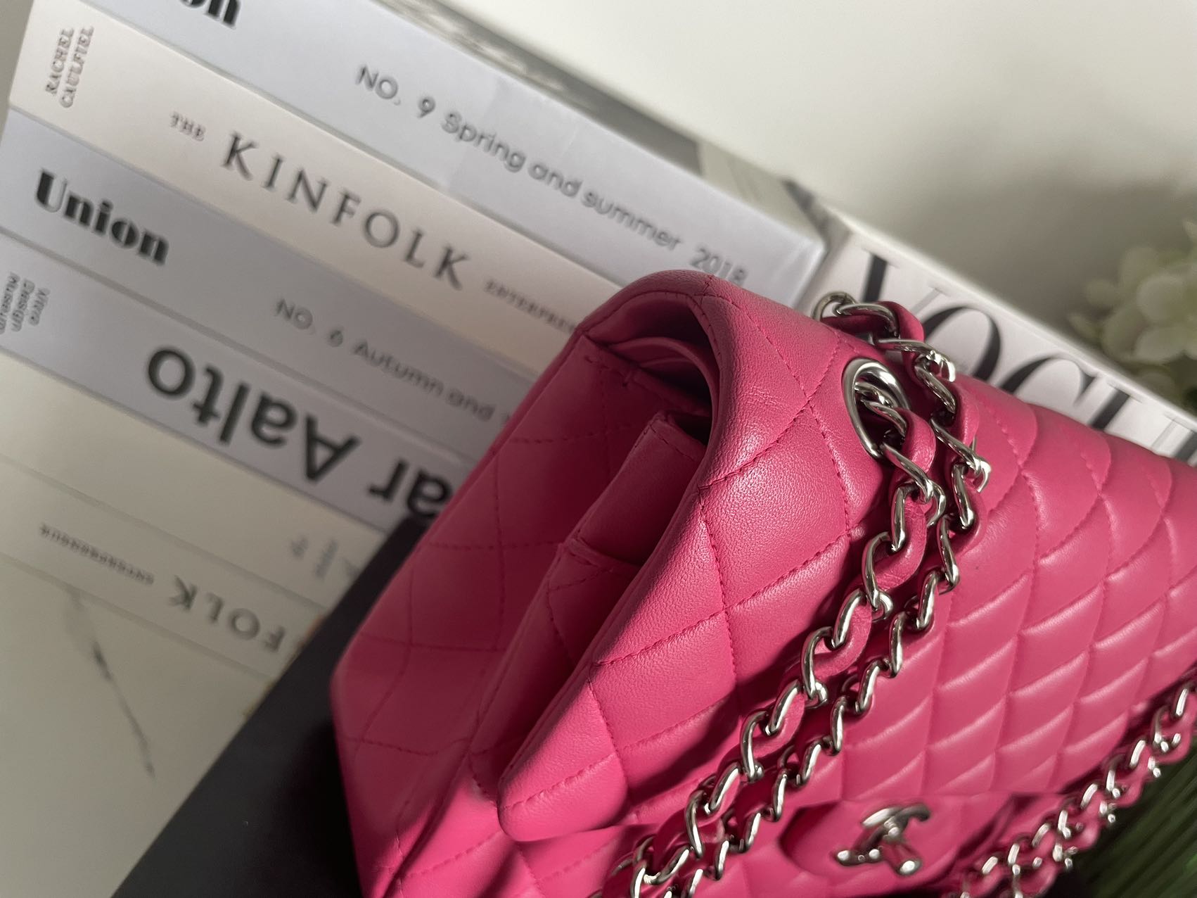 Chanel Timeless Classic Medium Double Flap Bag Hot Pink Lambskin with Silver Hardware