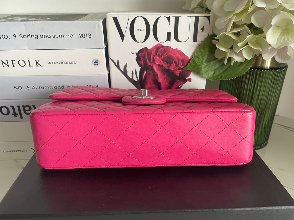 Chanel Timeless Classic Medium Double Flap Bag Hot Pink Lambskin with Silver Hardware