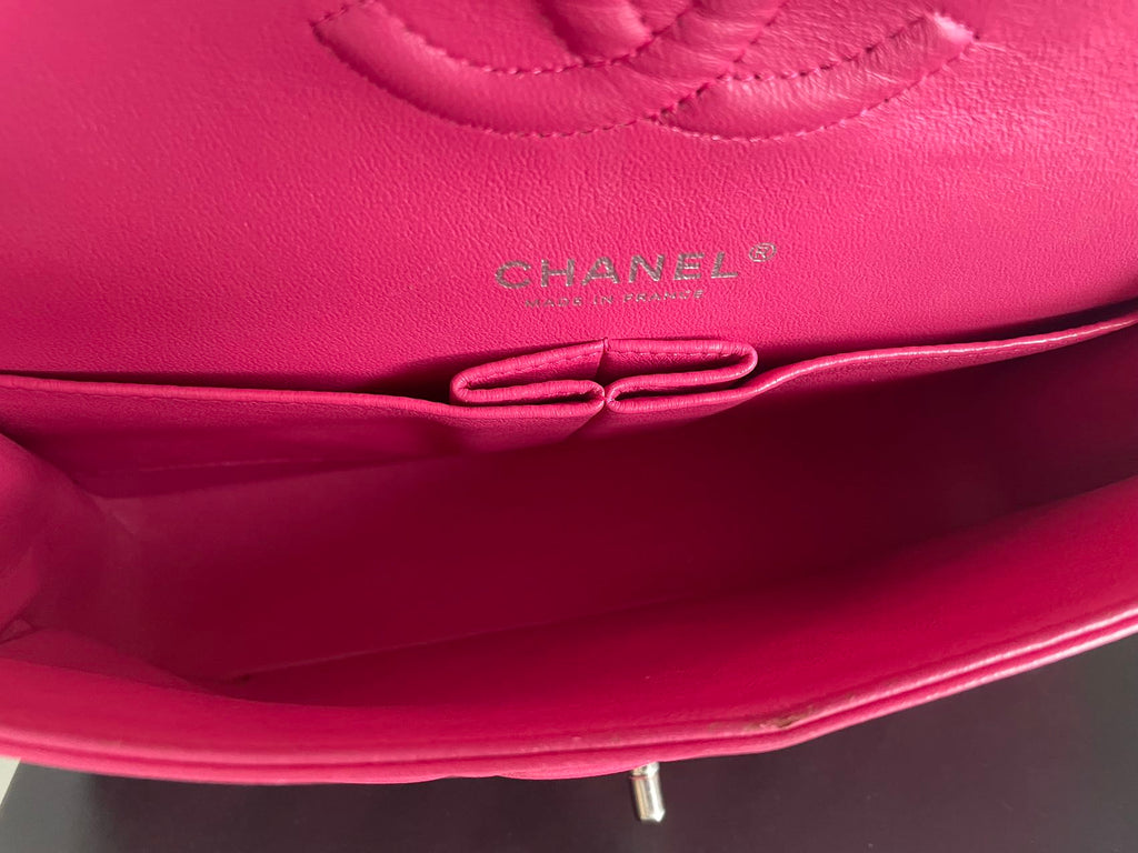 Chanel Timeless Classic Medium Double Flap Bag Hot Pink Lambskin with Silver Hardware
