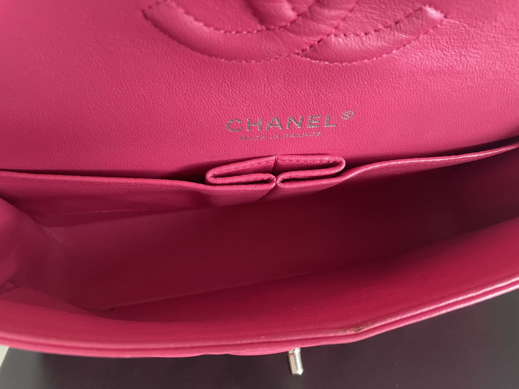 Chanel Timeless Classic Medium Double Flap Bag Hot Pink Lambskin with Silver Hardware
