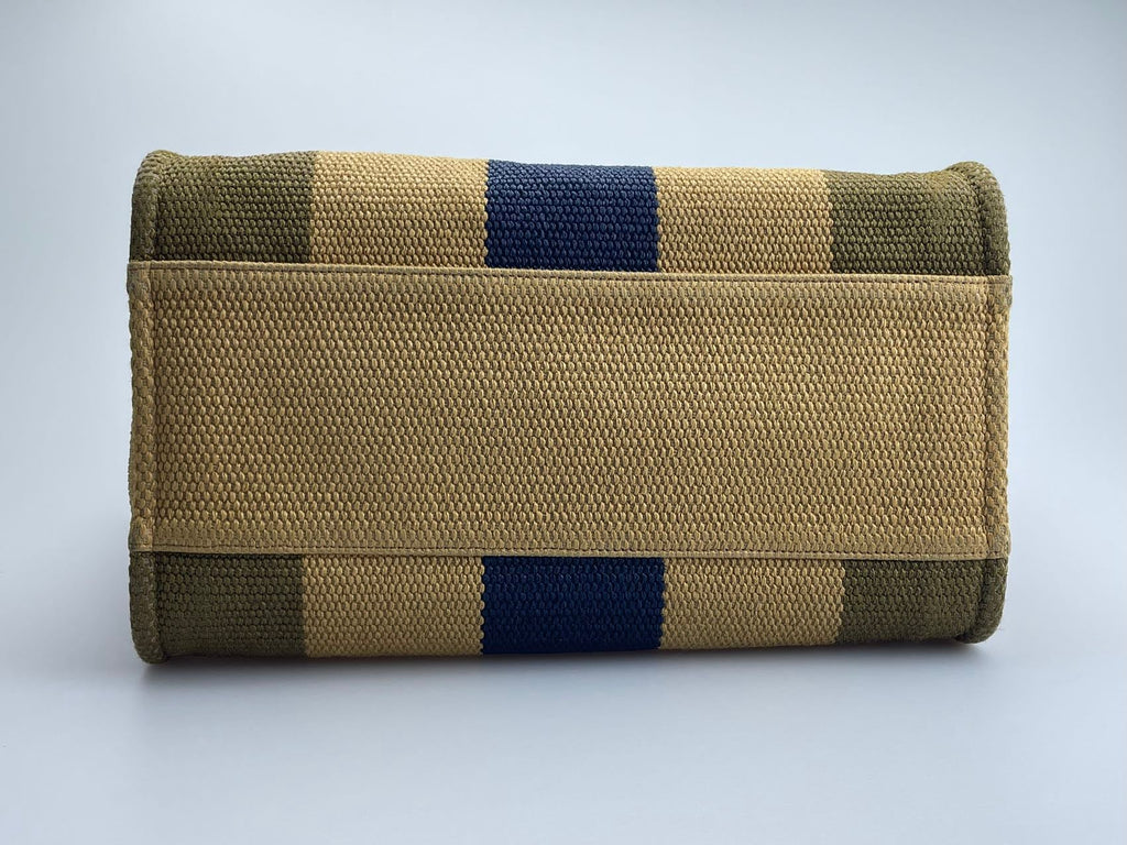 Chanel Deauville Medium Tote Bag in Khaki Beige and Navy Blue Raffia with Gold Hardware