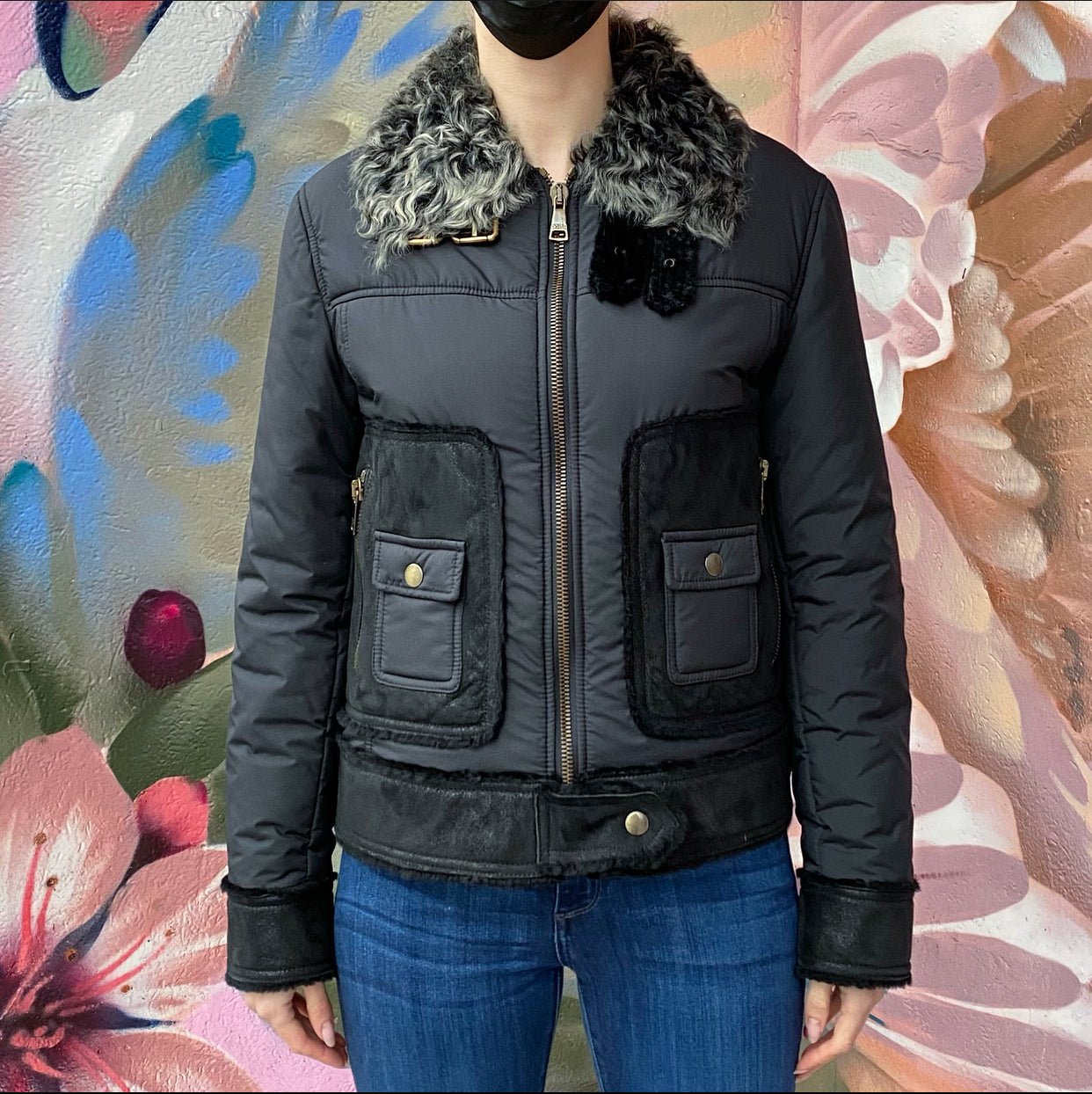 Dolce & Gabbana Shearling Nylon Zip Jacket - IT42 / USA 6