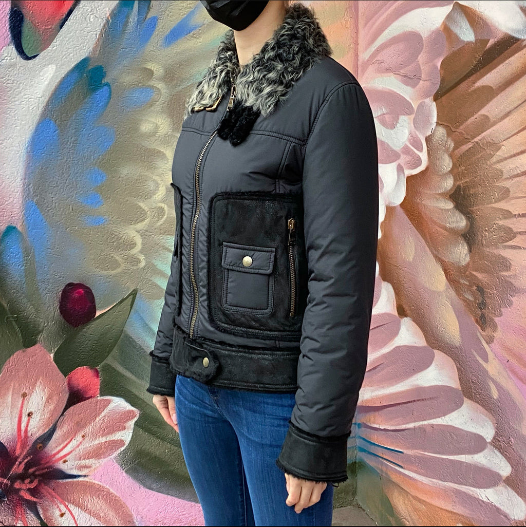 Dolce & Gabbana Shearling Nylon Zip Jacket - IT42 / USA 6