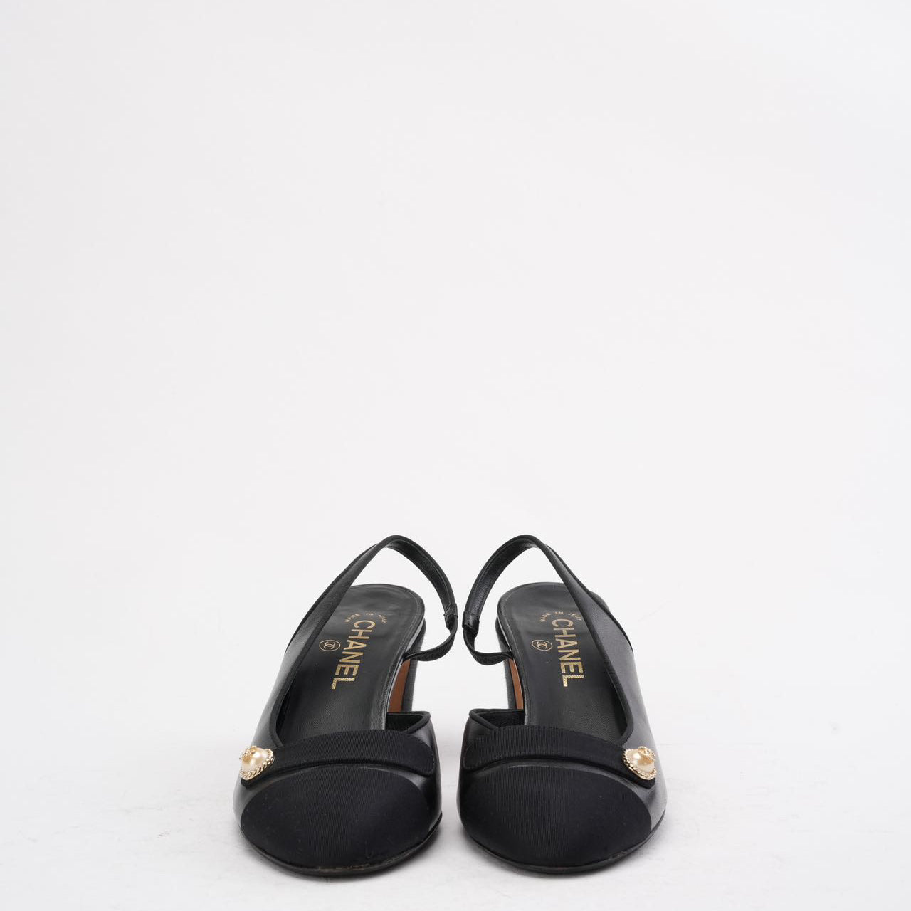 Chanel Black Suede & Leather CC Slingback Pumps 39C
