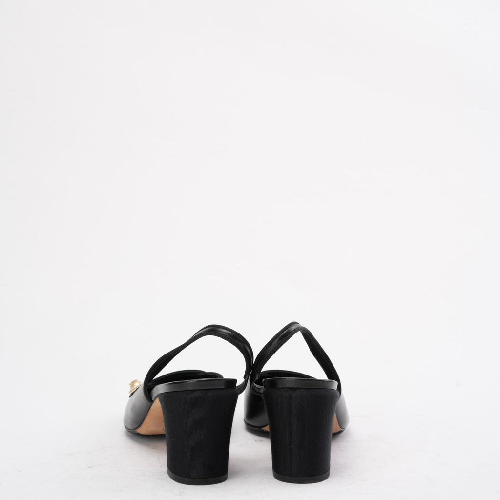 Chanel Black Suede & Leather CC Slingback Pumps 39C