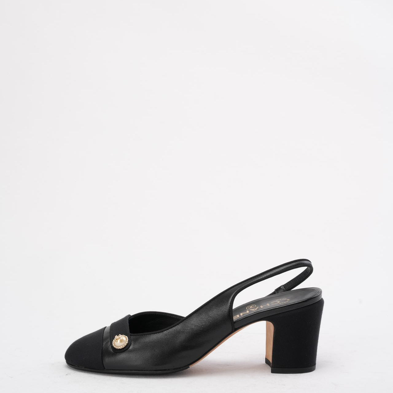 Chanel Black Suede & Leather CC Slingback Pumps 39C