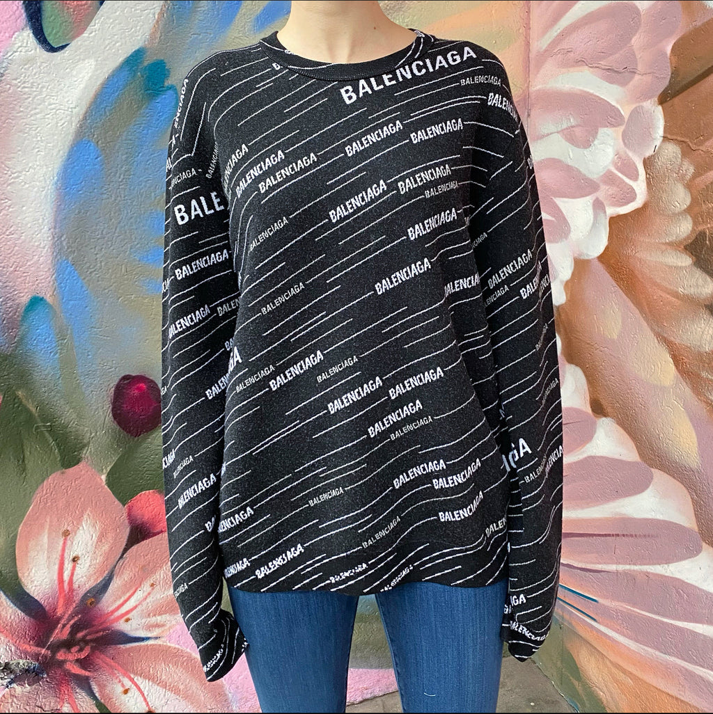 Balenciaga Black Wool Logo Knit Sweater - S / M