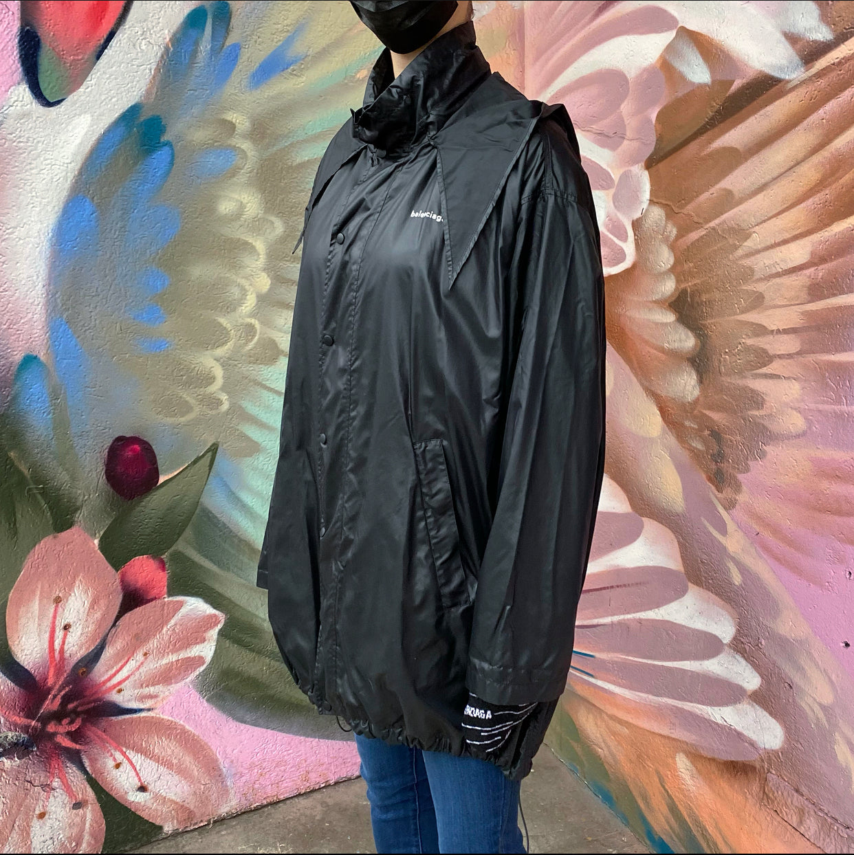 Balenciaga Black Light Nylon Hooded Windbreaker Jacket - FR36