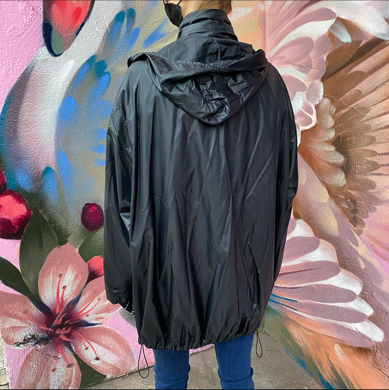 Balenciaga Black Light Nylon Hooded Windbreaker Jacket - FR36