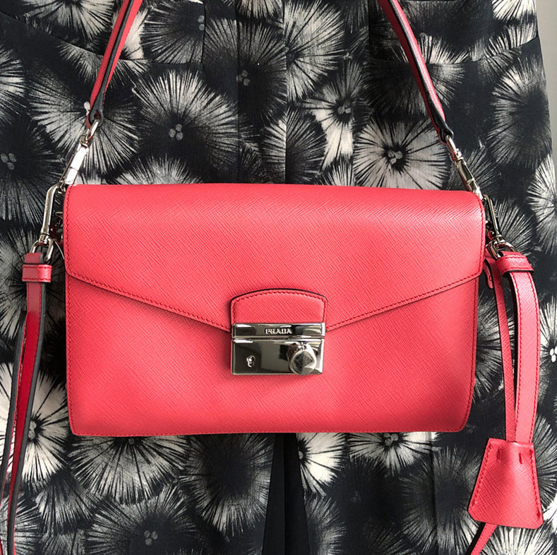 Prada Hot Pink Saffiano Lux Convertible 2 in 1 Sound Bag