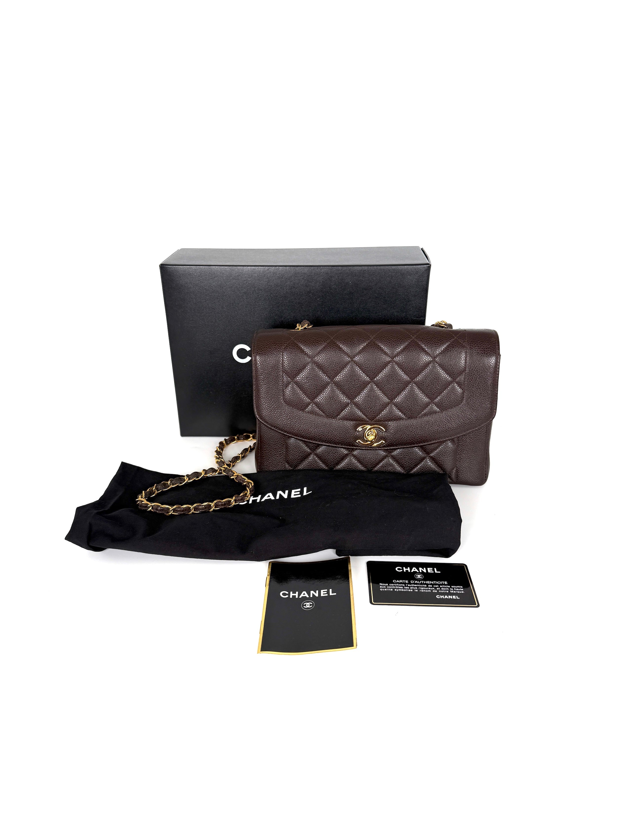 Vintage CHANEL Diana Medium Brown Caviar Quilted Leather Crossbody Flap Bag
