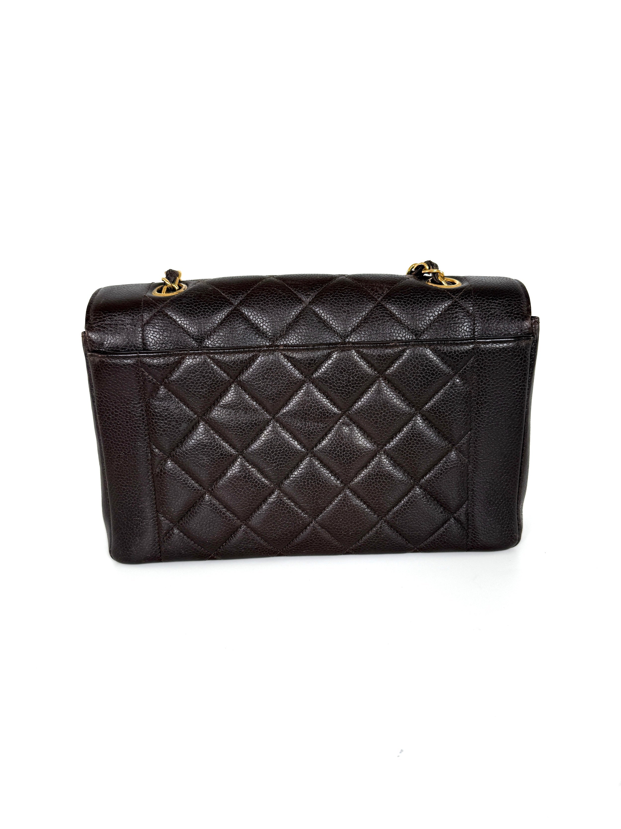 Vintage CHANEL Diana Medium Brown Caviar Quilted Leather Crossbody Flap Bag