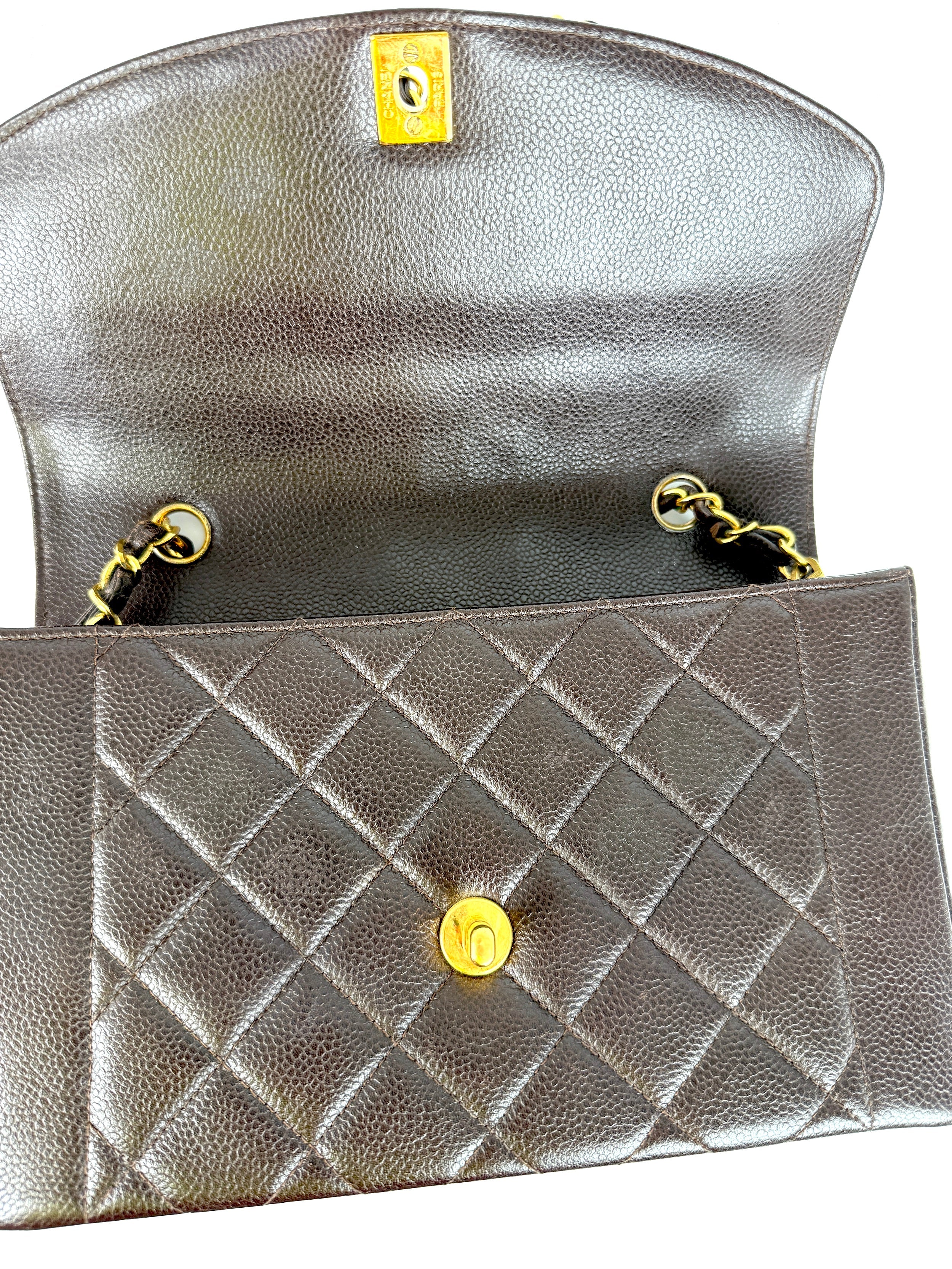 Vintage CHANEL Diana Medium Brown Caviar Quilted Leather Crossbody Flap Bag