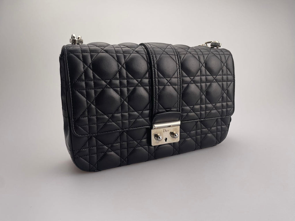 Dior Miss Dior Shoulder Bag in Black Lambskin Leather with Silver Hardware