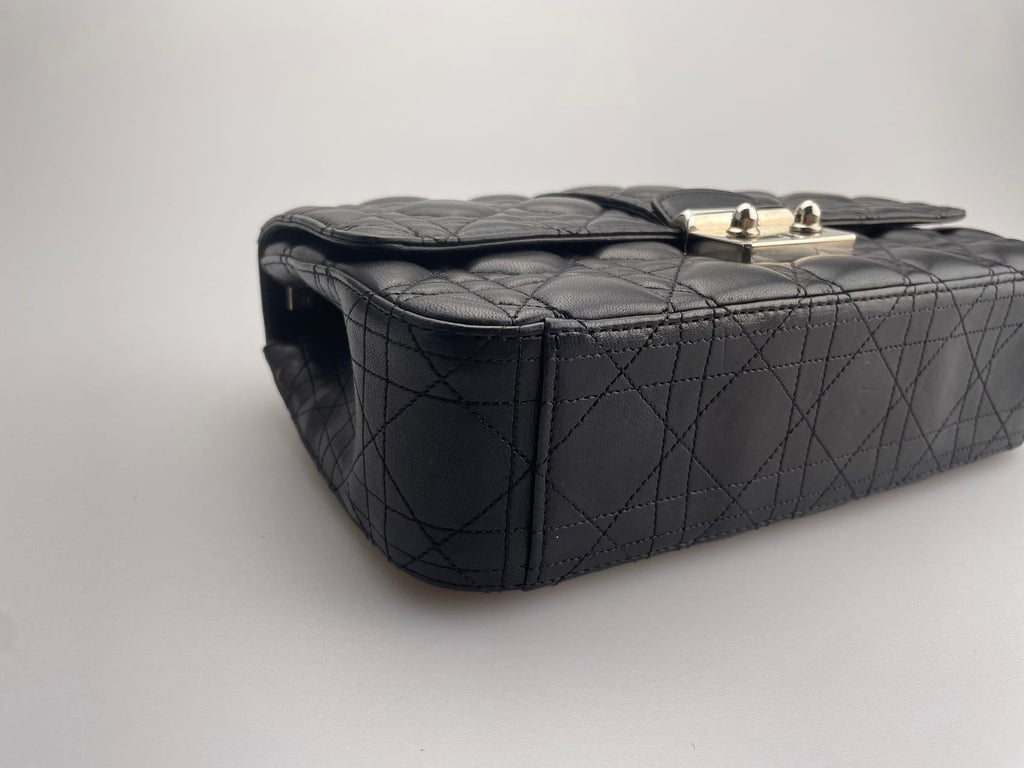 Dior Miss Dior Shoulder Bag in Black Lambskin Leather with Silver Hardware