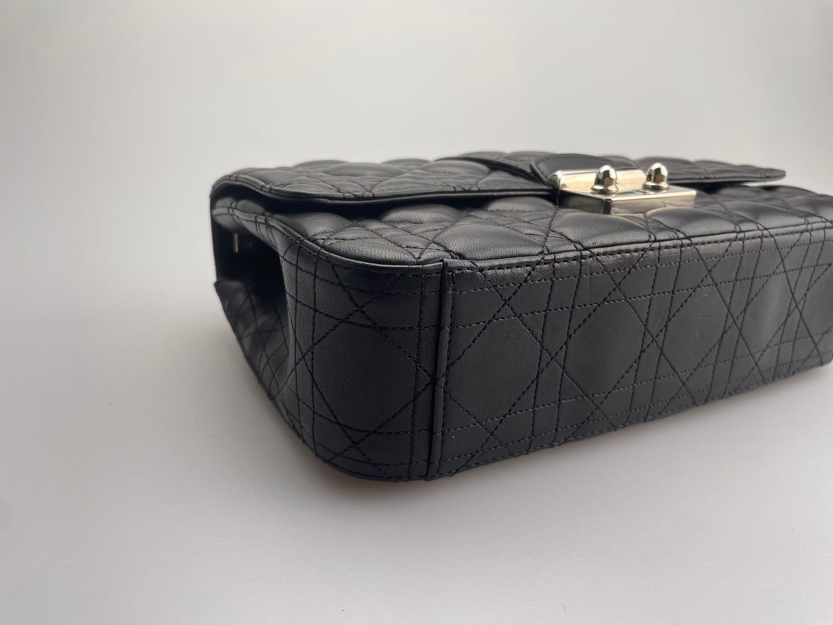 Dior Miss Dior Shoulder Bag in Black Lambskin Leather with Silver Hardware