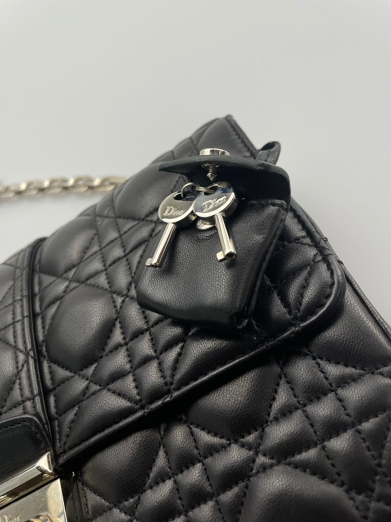 Dior Miss Dior Shoulder Bag in Black Lambskin Leather with Silver Hardware