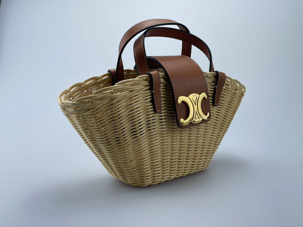 Celine Teen Couffin Basket Bag in Wicker and Natural Calfskin