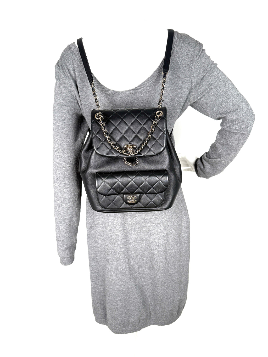 CHANEL Small Duma Black Quilted CC Leather Drawstring Backpack Bag
