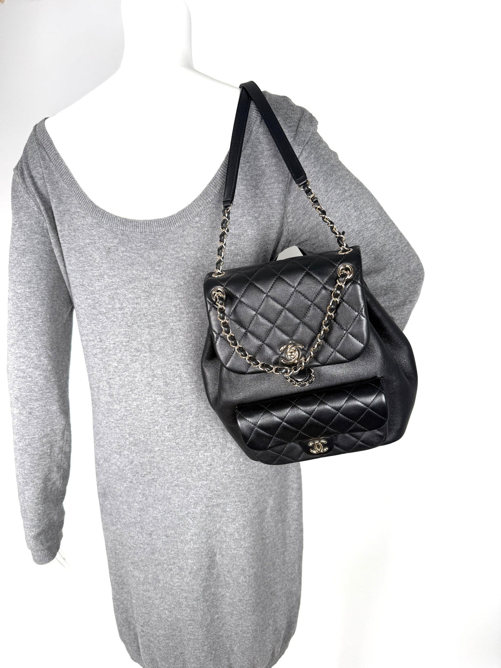 CHANEL Small Duma Black Quilted CC Leather Drawstring Backpack Bag