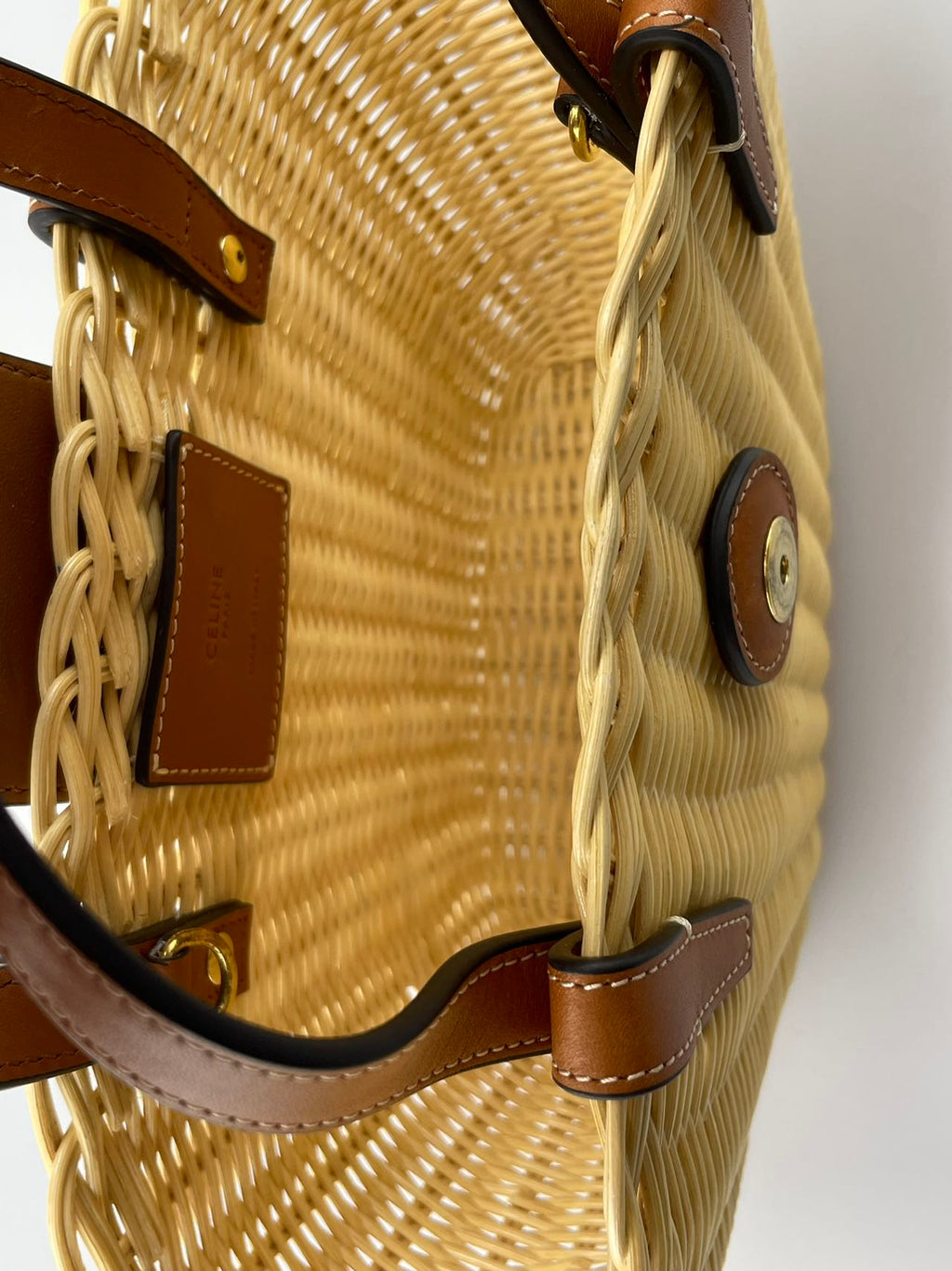 Celine Teen Couffin Basket Bag in Wicker and Natural Calfskin
