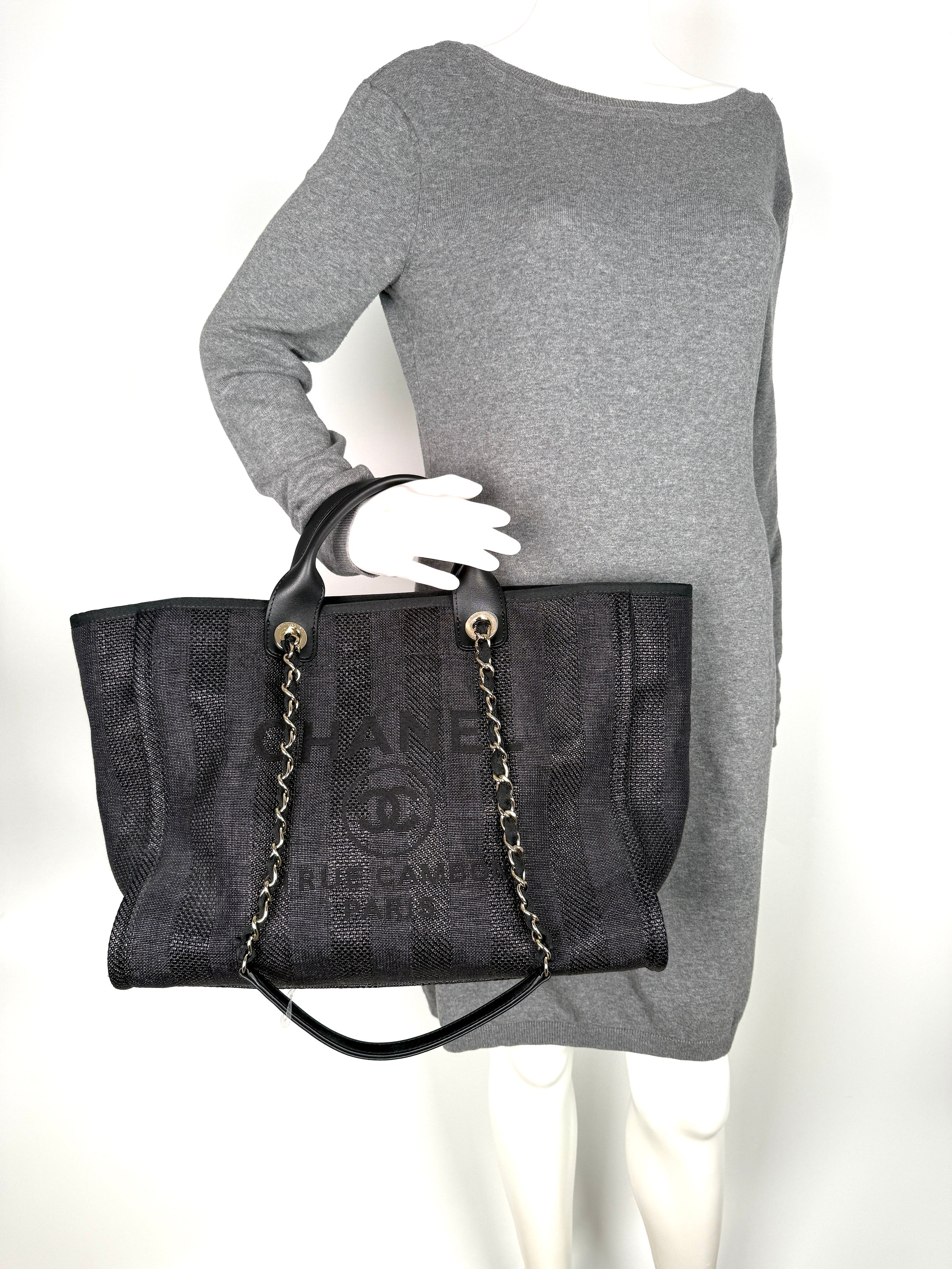 CHANEL Deauville Straw Raffia Black Large Shopping Tote
