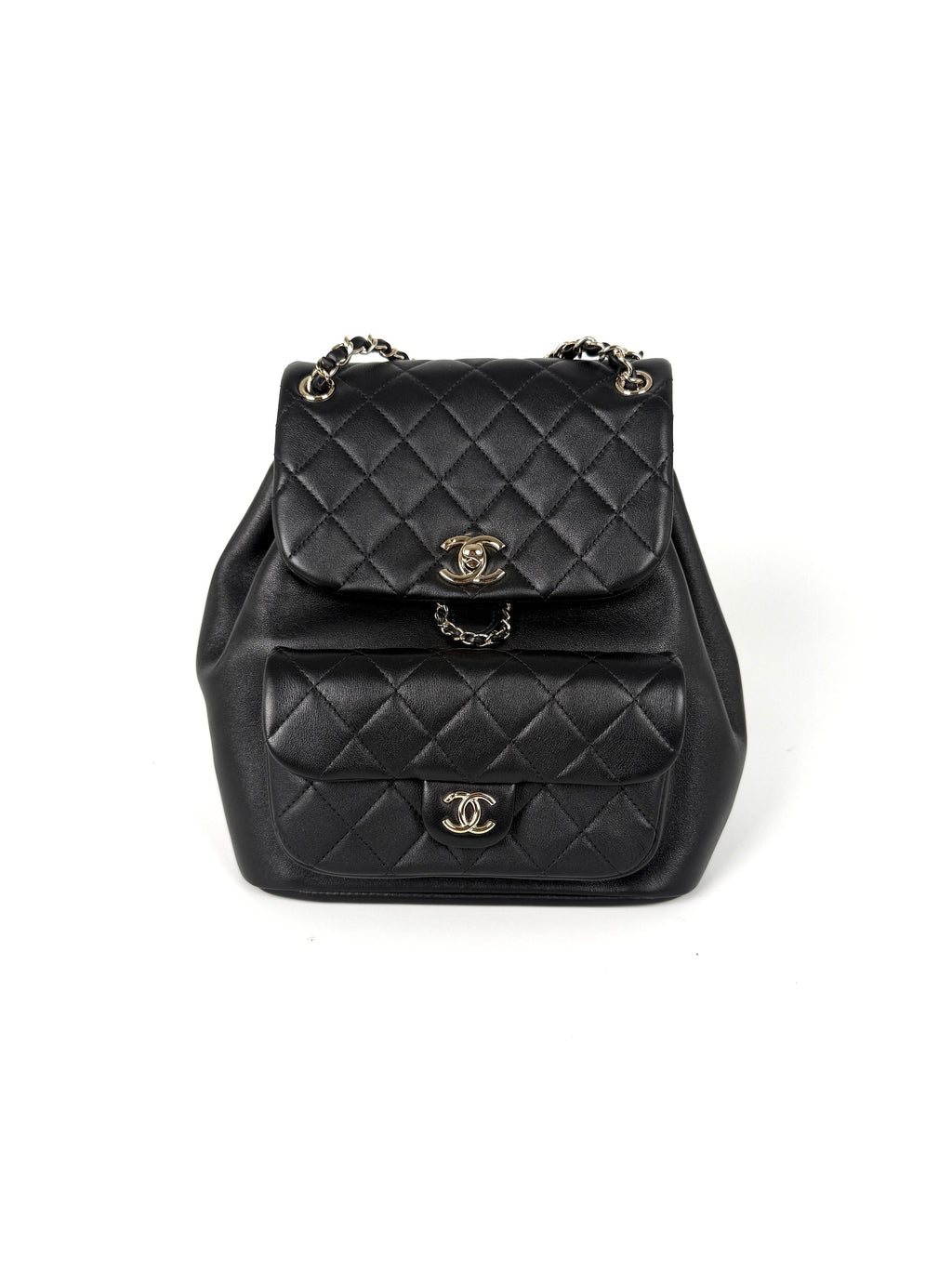 CHANEL Small Duma Black Quilted CC Leather Drawstring Backpack Bag