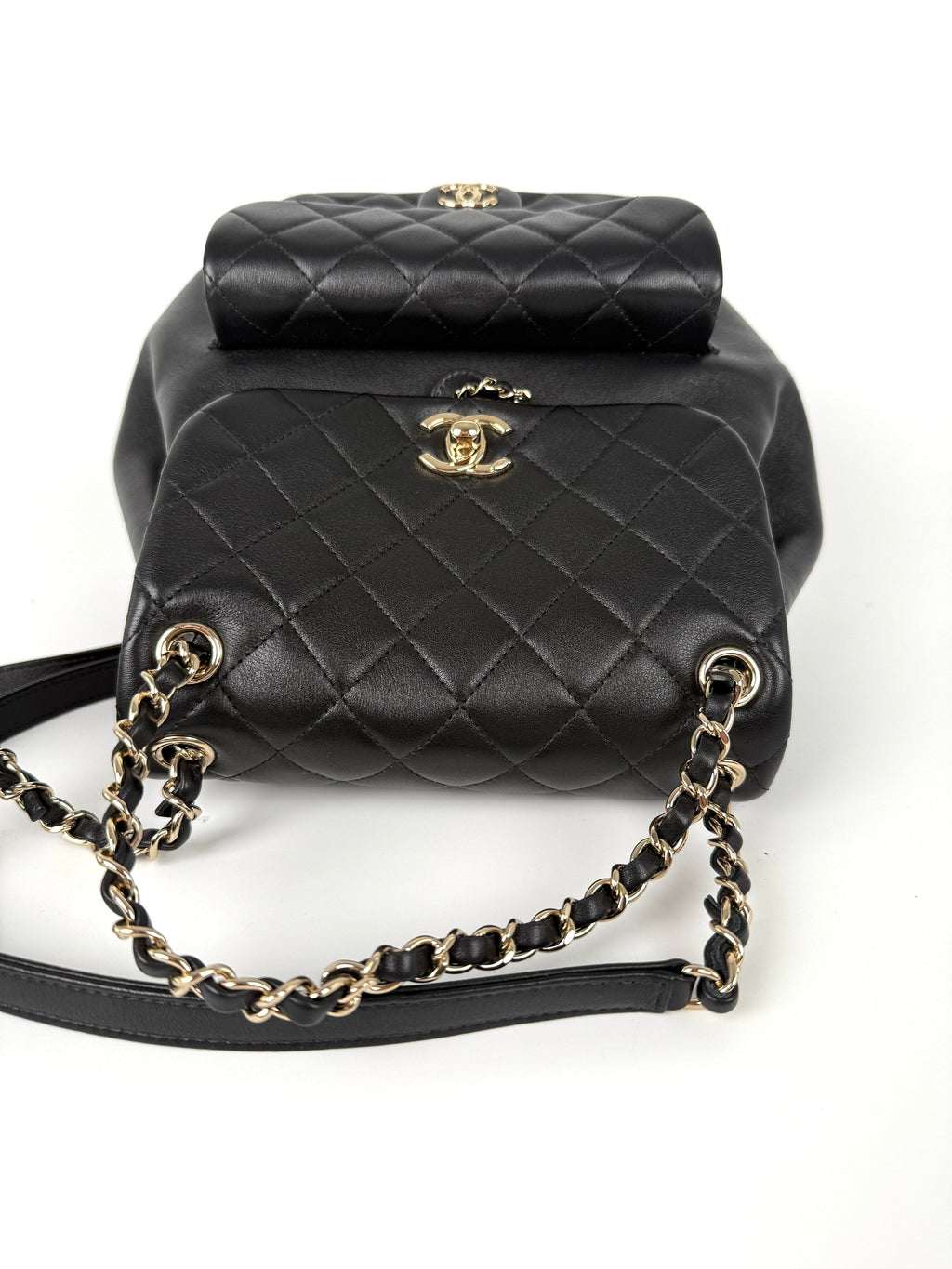 CHANEL Small Duma Black Quilted CC Leather Drawstring Backpack Bag