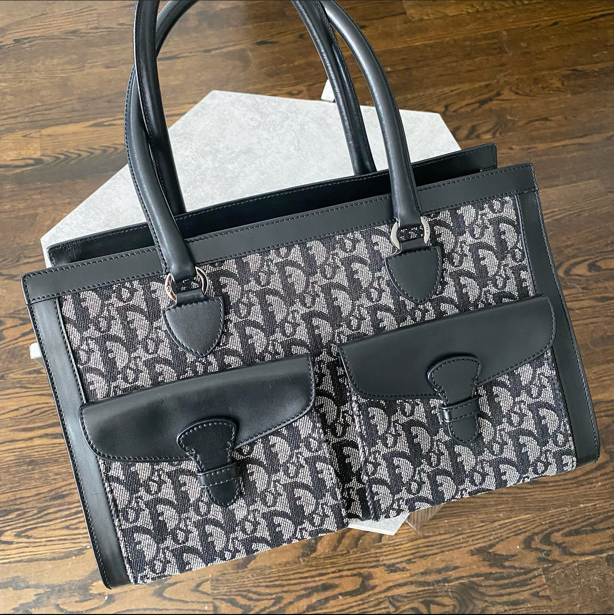 Dior Vintage Dark Midnight Navy Oblique Monogram Tote Bag