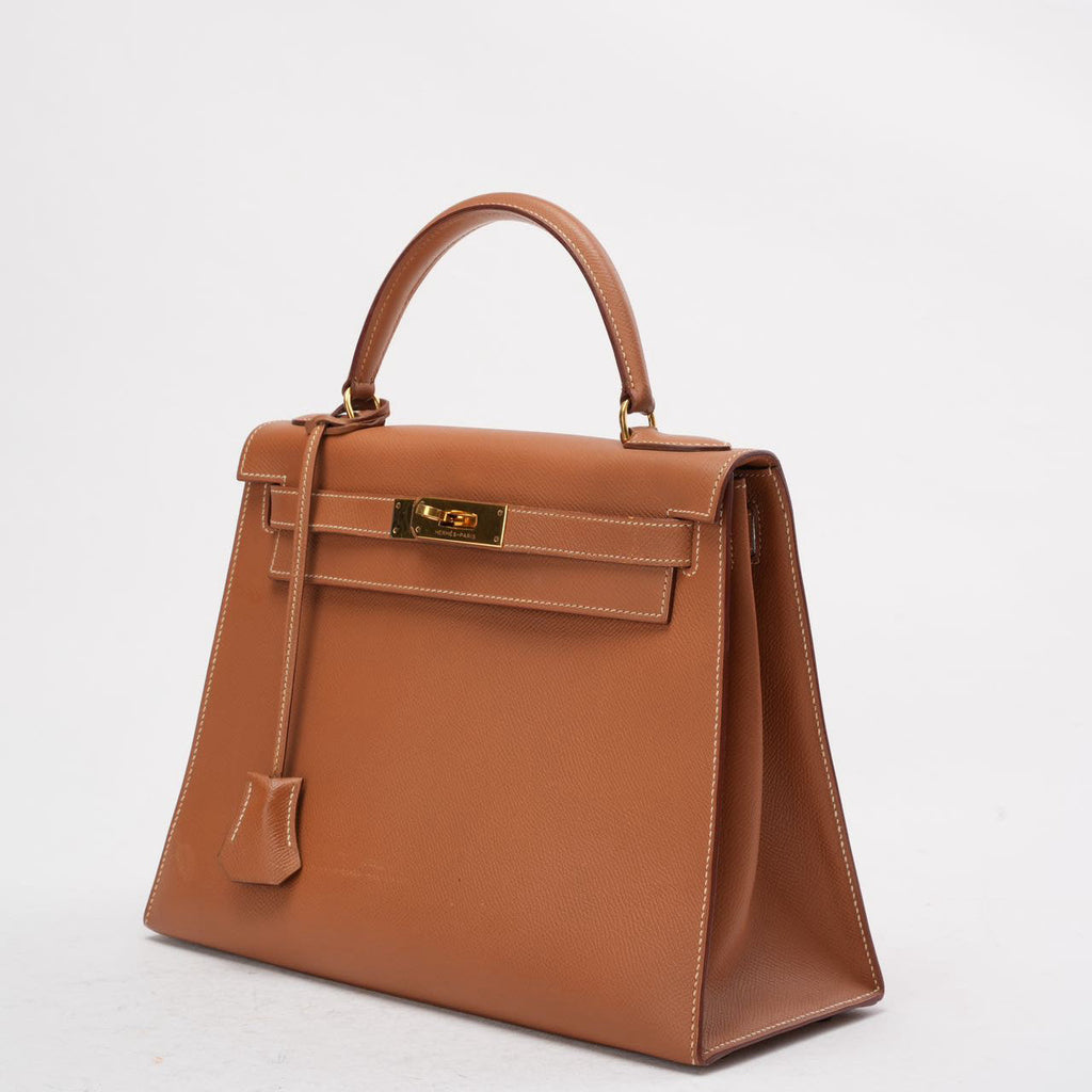 Hermès Vintage Gold Kelly Sellier 28 Epsom N Circle 1984