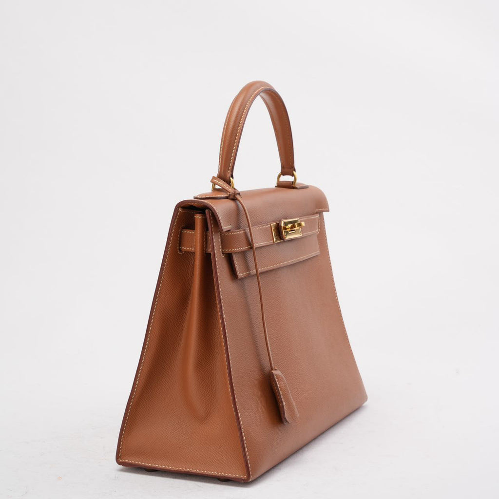 Hermès Vintage Gold Kelly Sellier 28 Epsom N Circle 1984