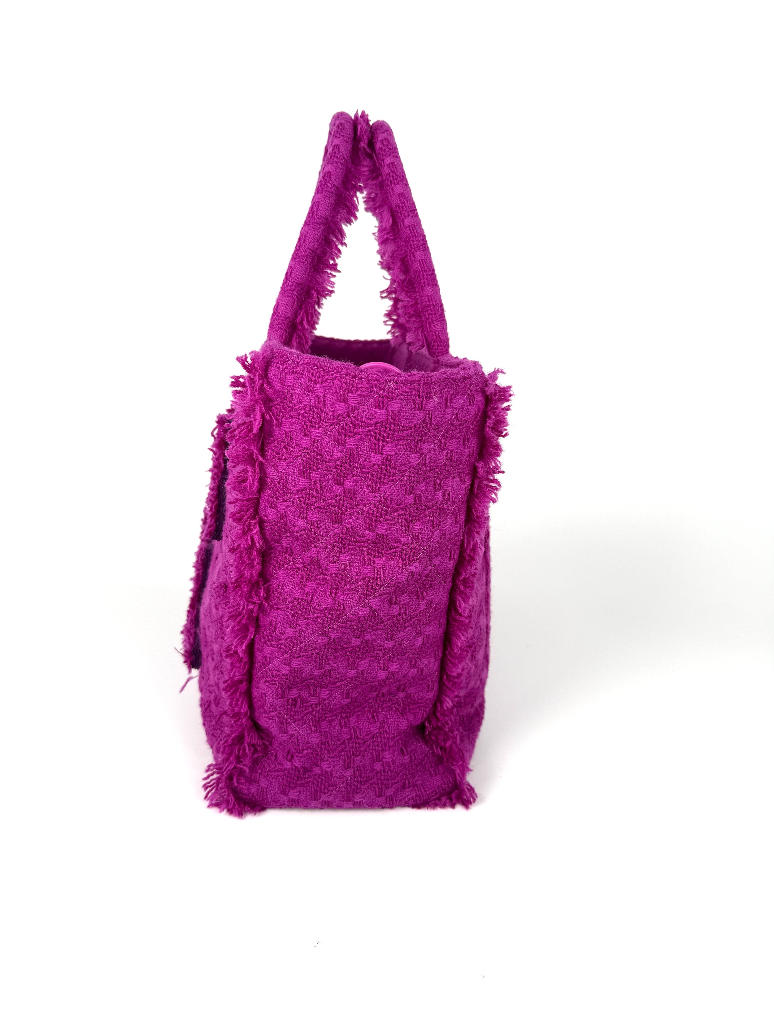 CHANEL Wool Tweed Giant Logo Pink Zip Shopping Tote