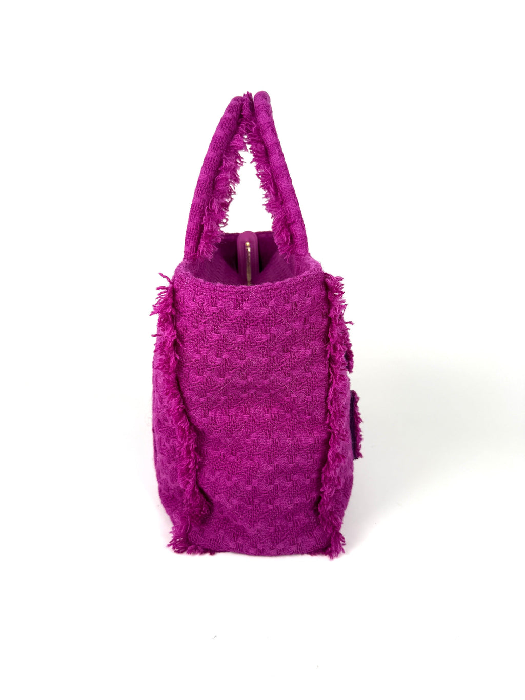 CHANEL Wool Tweed Giant Logo Pink Zip Shopping Tote
