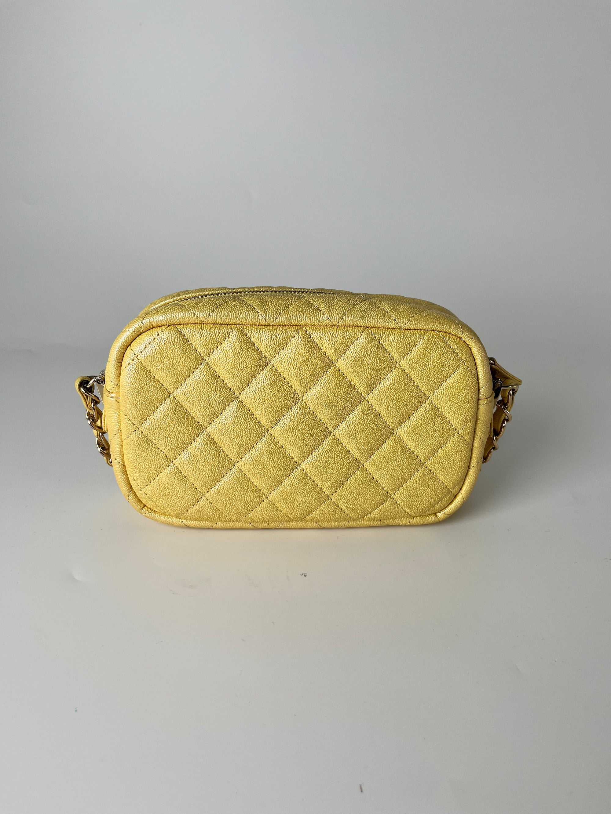 CHANEL Iridescent Yellow Caviar Leather Camera Case Crossbody Bag