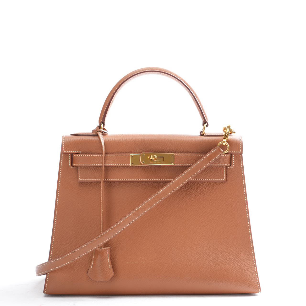 Hermès Vintage Gold Kelly Sellier 28 Epsom N Circle 1984
