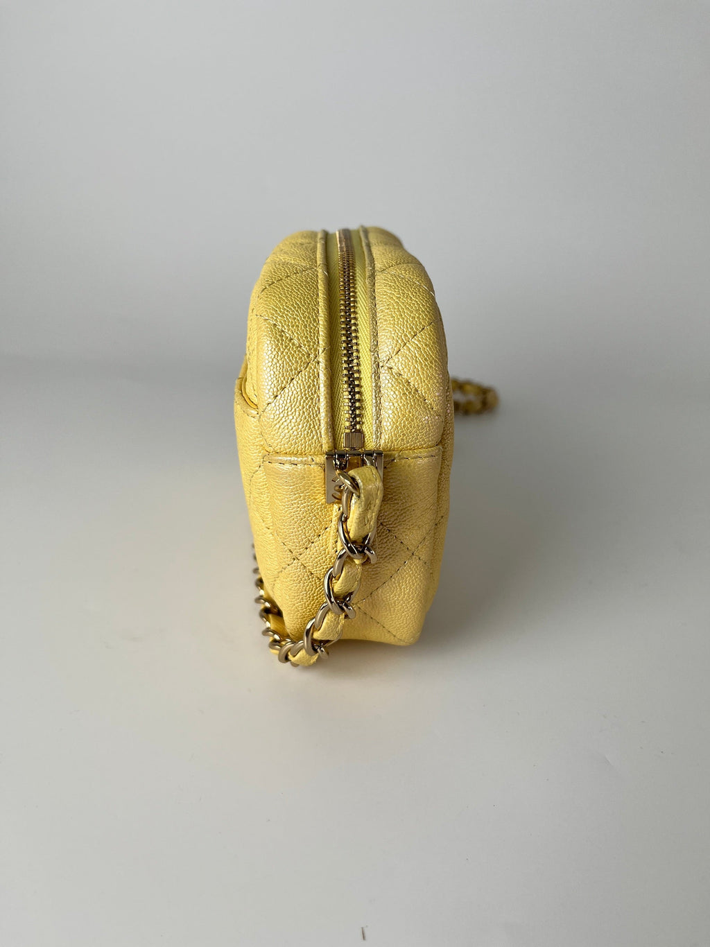 CHANEL Iridescent Yellow Caviar Leather Camera Case Crossbody Bag