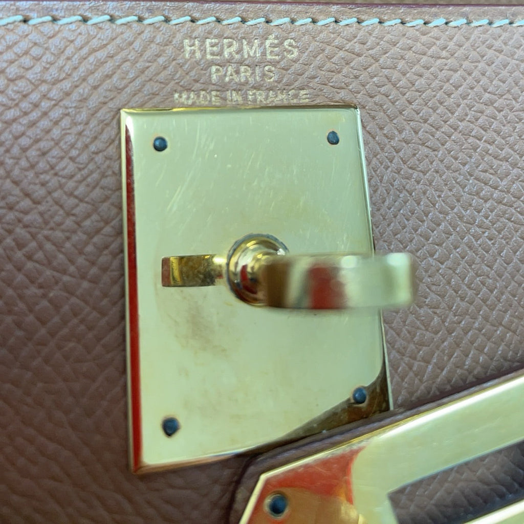 Hermès Vintage Gold Kelly Sellier 28 Epsom N Circle 1984