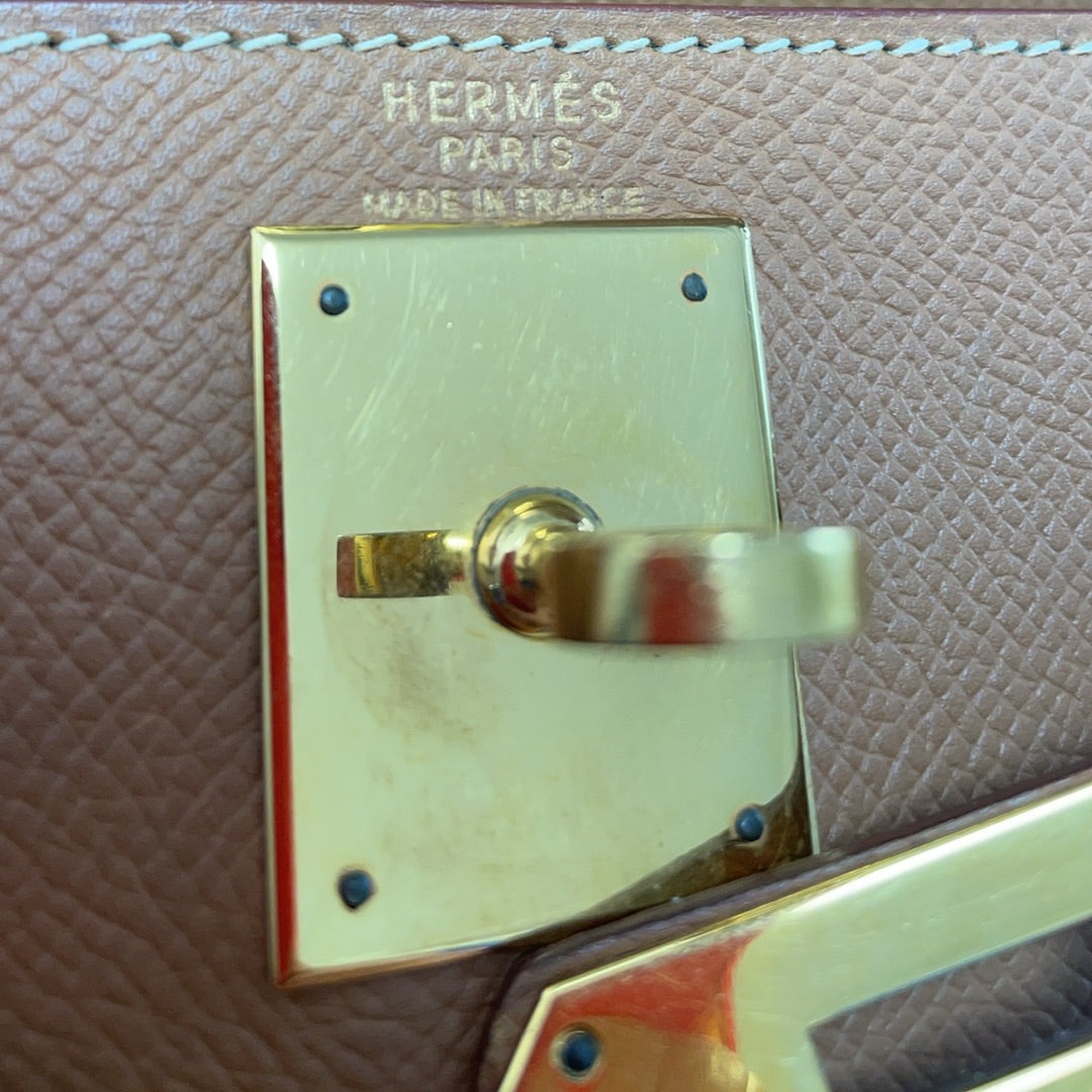 Hermès Vintage Gold Kelly Sellier 28 Epsom N Circle 1984