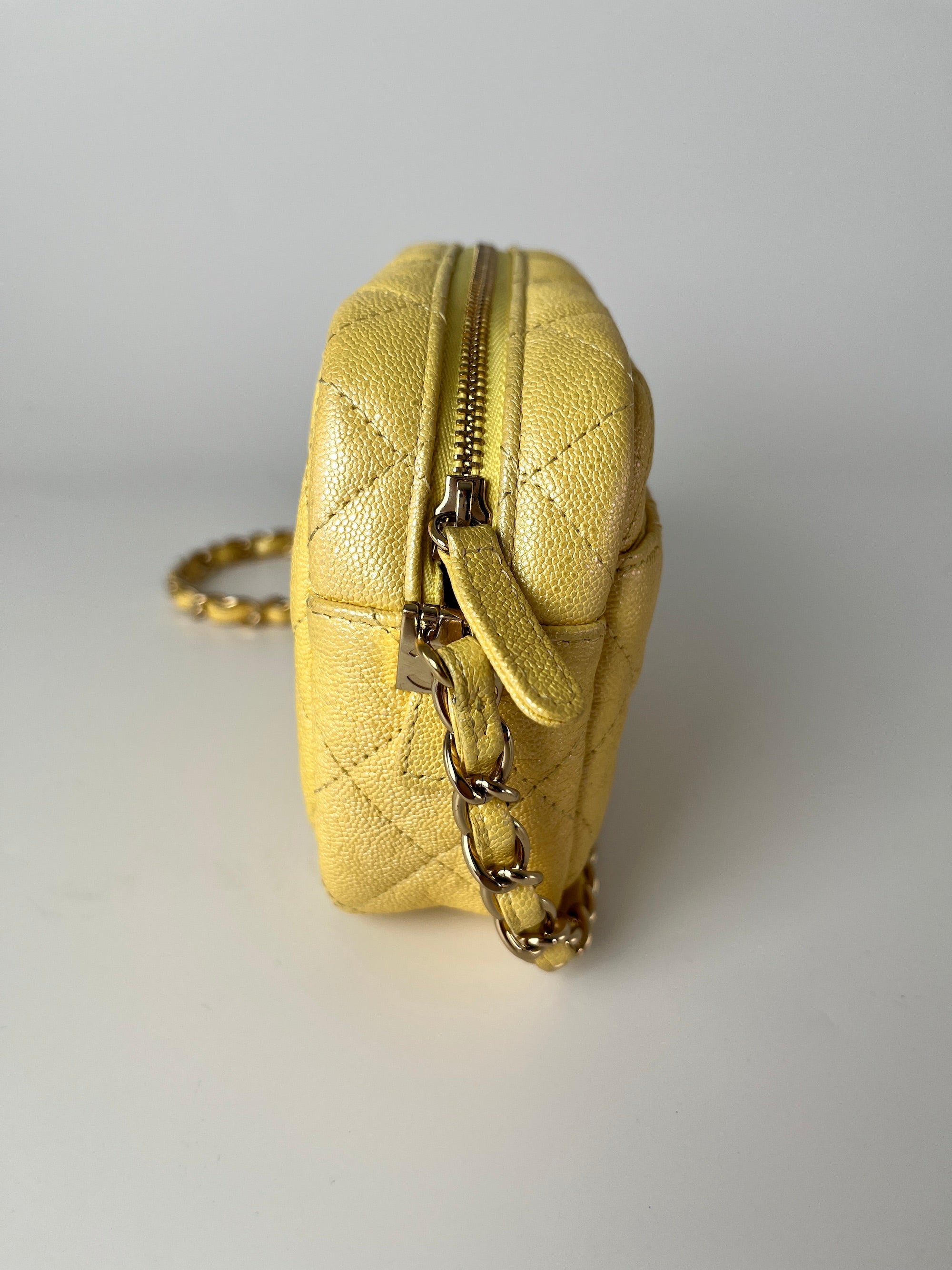 CHANEL Iridescent Yellow Caviar Leather Camera Case Crossbody Bag
