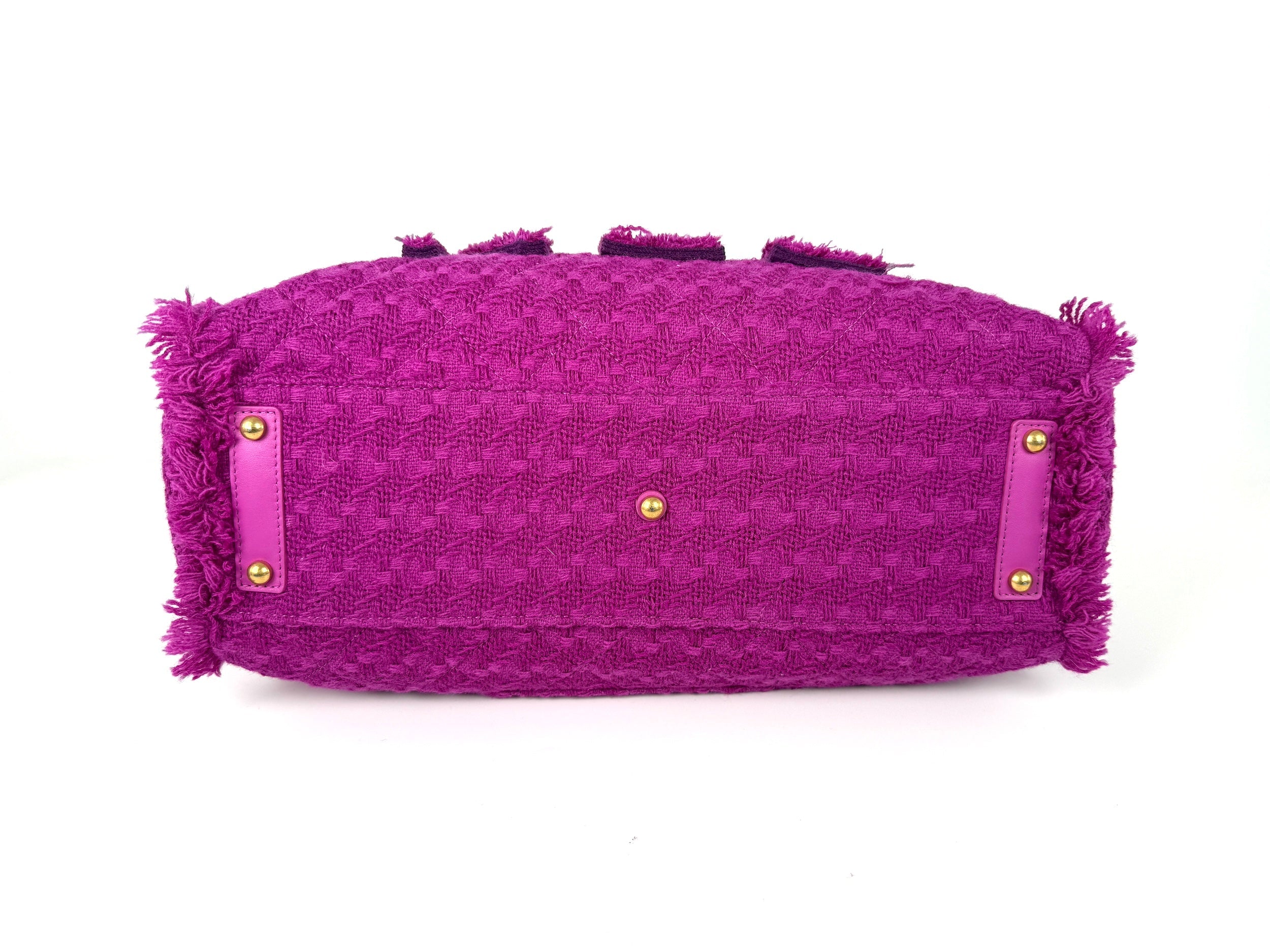 CHANEL Wool Tweed Giant Logo Pink Zip Shopping Tote