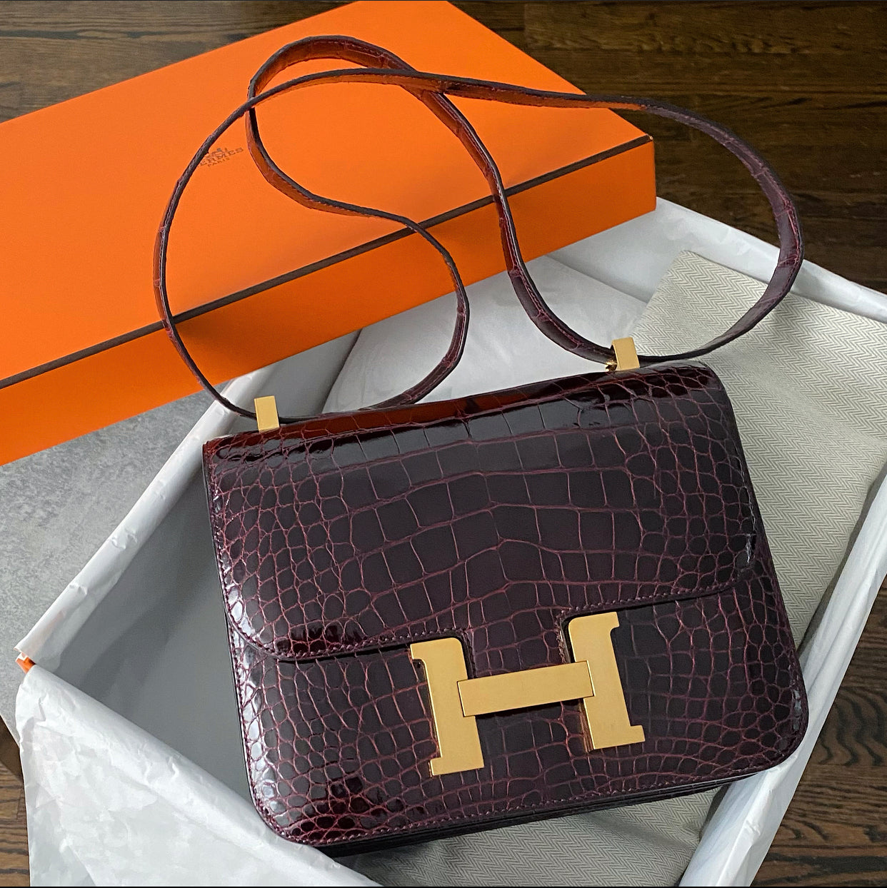 Hermes Sac Constance III Alligator 24 Bordeaux GHW