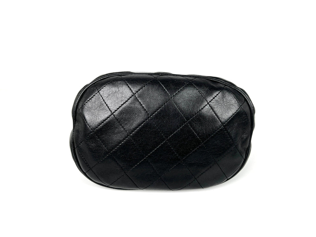 Vintage CHANEL 24k Gold Black Lambskin Leather Quilted Bucket Shoulder Bag