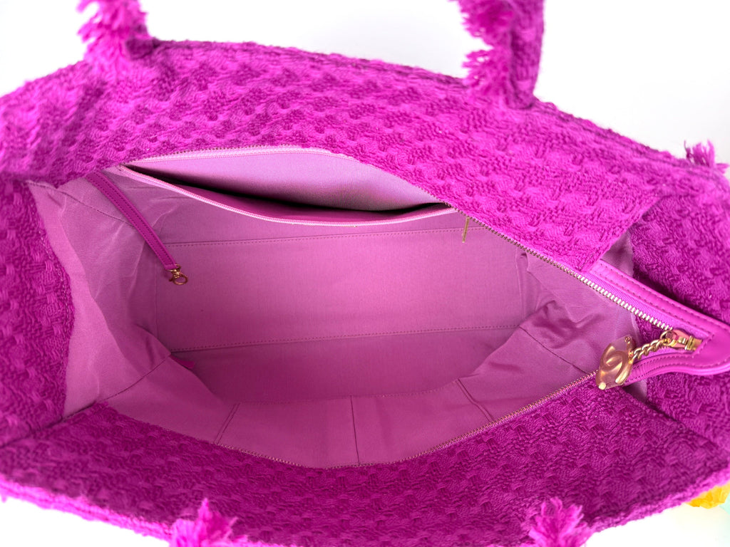 CHANEL Wool Tweed Giant Logo Pink Zip Shopping Tote