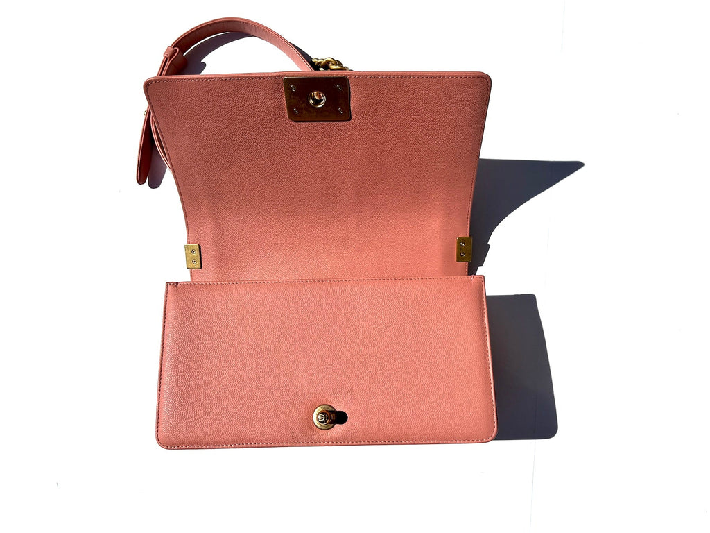 CHANEL Quilted Pink Caviar Boy Old Medium Flap Bag