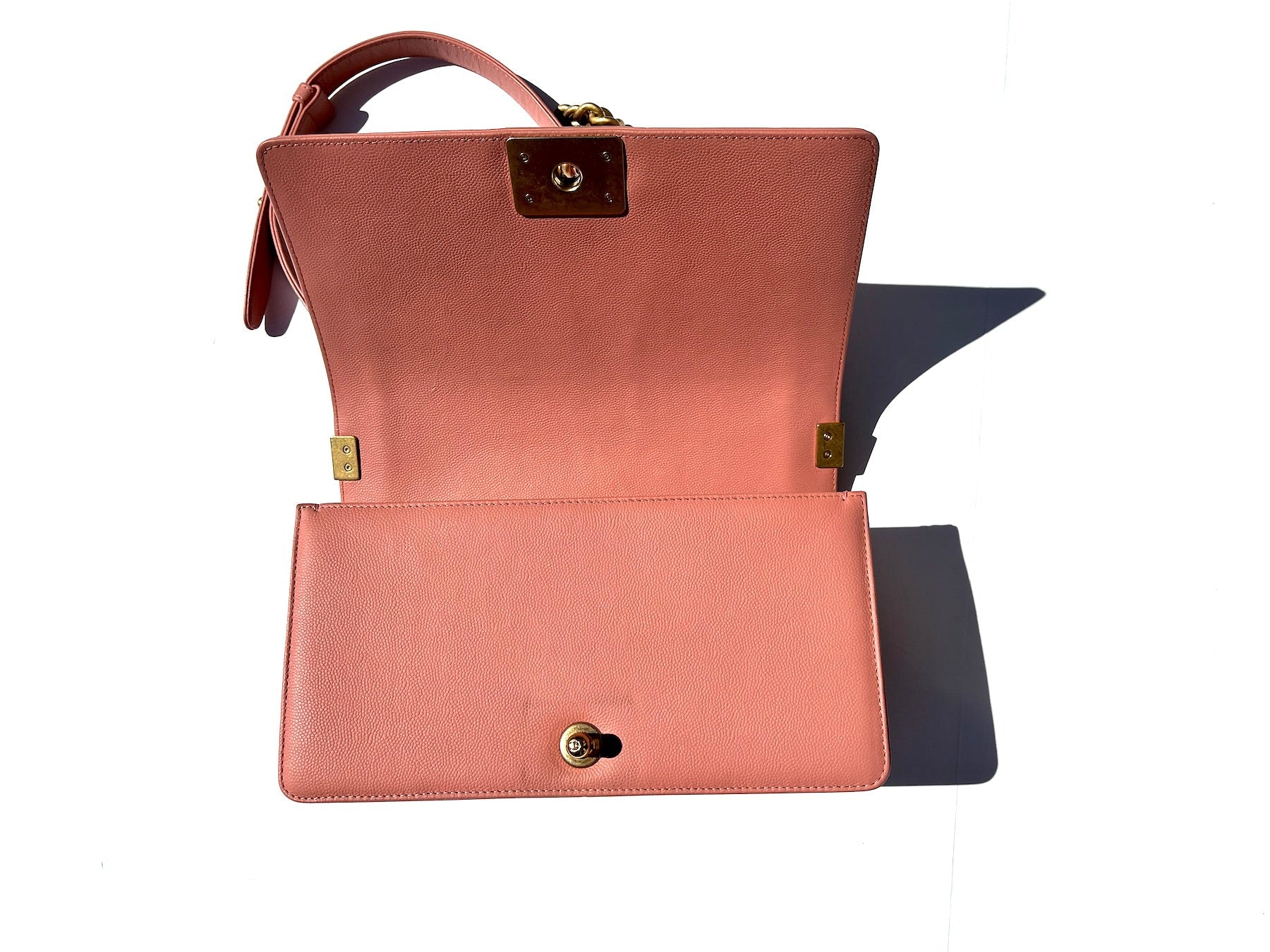 CHANEL Quilted Pink Caviar Boy Old Medium Flap Bag