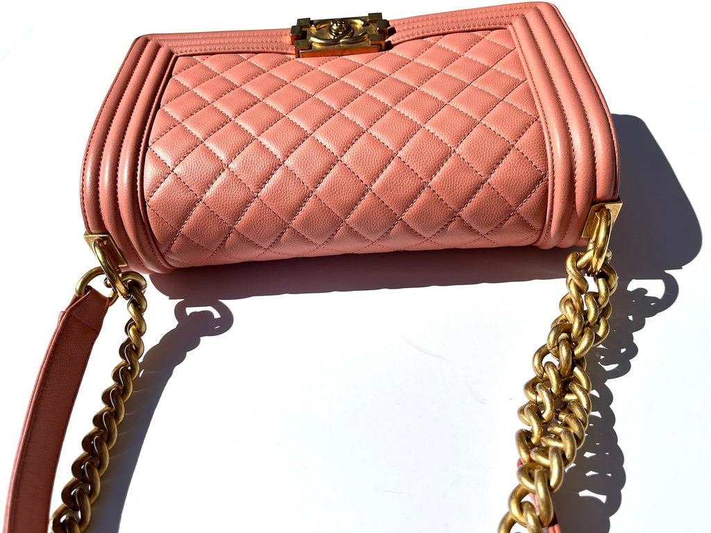 CHANEL Quilted Pink Caviar Boy Old Medium Flap Bag