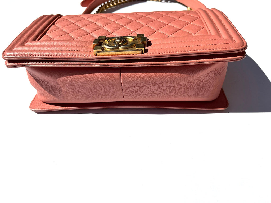 CHANEL Quilted Pink Caviar Boy Old Medium Flap Bag
