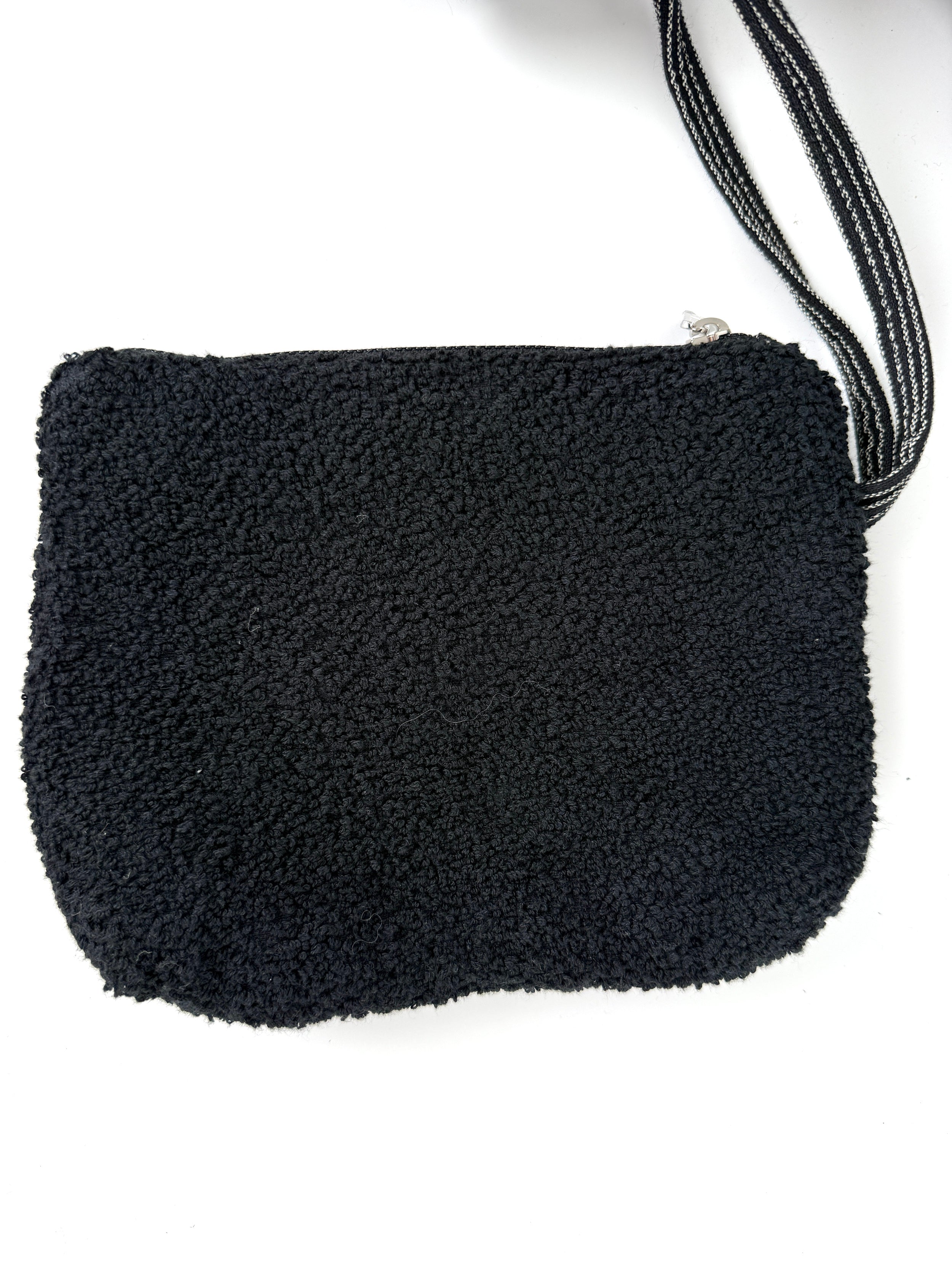 CHANEL Terry Cotton Fringe CC Logo Black Ecru Beach Shopping Tote with Pouch and Towel