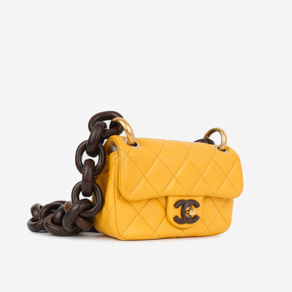 Chanel Mini Square Wenge Wood - Yellow Lambskin | Gold Hardware